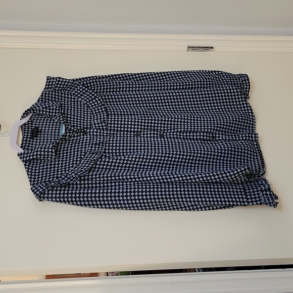 WHO WHAT WEAR Navy Geometric Floral Chest Ruffle Edwardian Castlecore Shirt - Picture 2 of 10